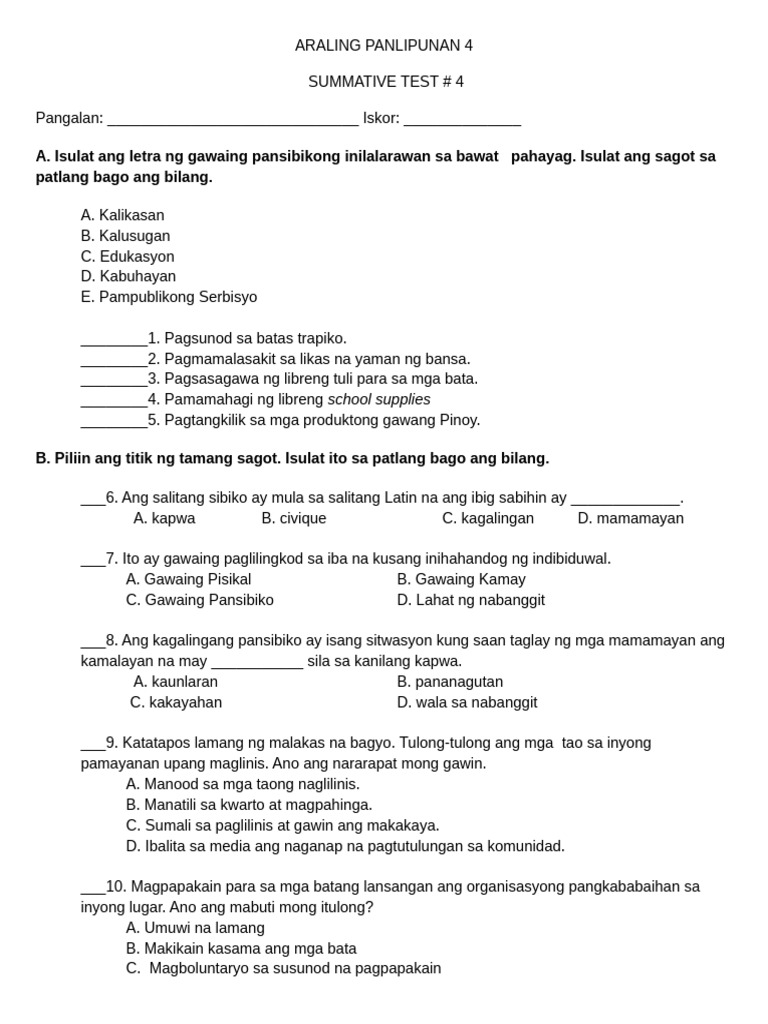 q4 AP Summative Test # 4 | PDF