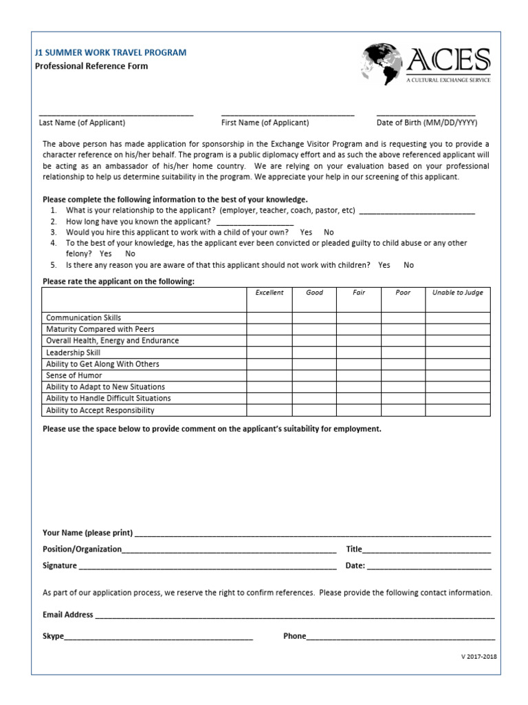 ACES - Participant Reference Form | PDF