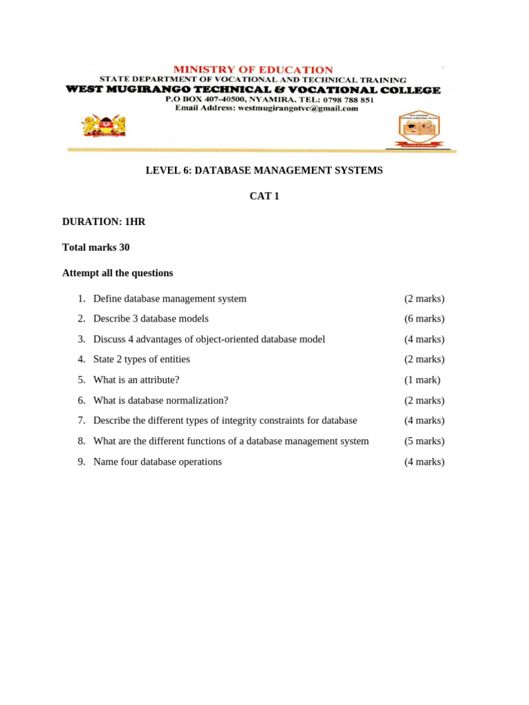 Database Management Systems Exam Guide | PDF