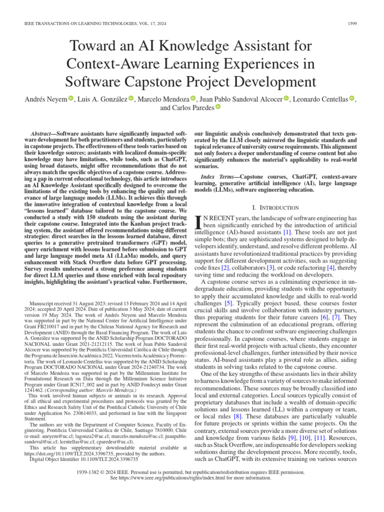 AI Assistant for Contextual Learning in Capstone Projects | PDF ...