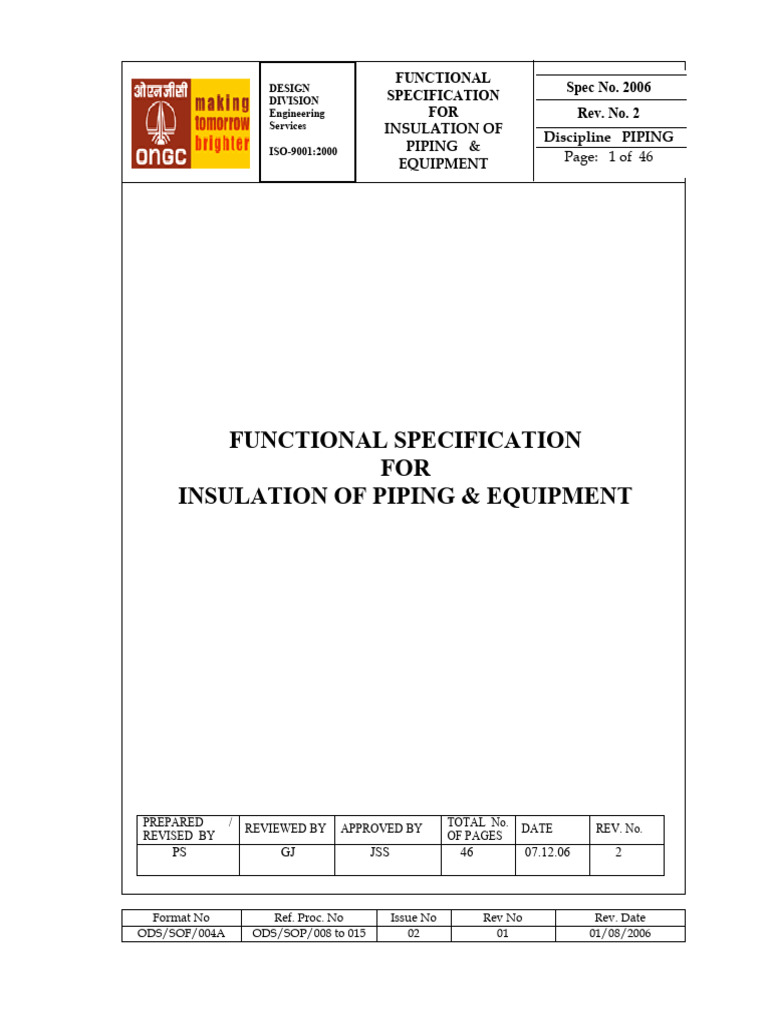 Piping & Equipment Insulation Specification | PDF | Thermal Insulation ...
