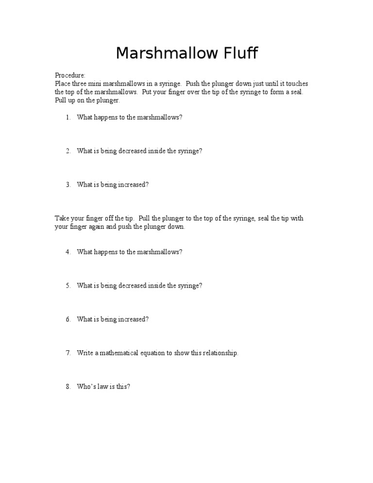Marshmallow Syringe Experiment Guide | PDF