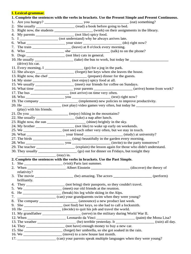 Verb Tense Exercises for English Learners | PDF