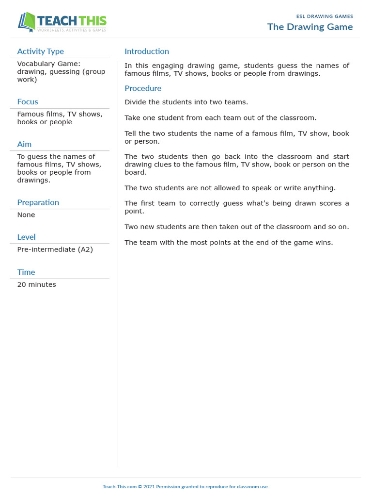 ESL Drawing Game for Vocabulary Practice | PDF