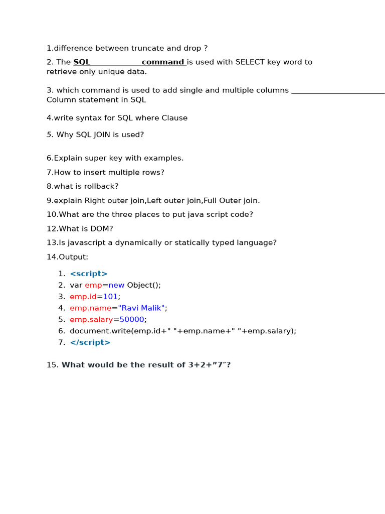 SQL and JavaScript Basics Explained | PDF