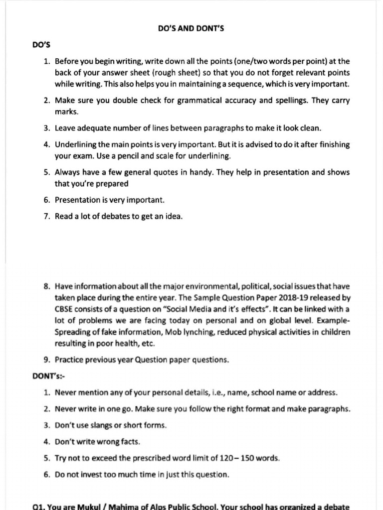 Debate - Cbse Class 11 Notes | PDF