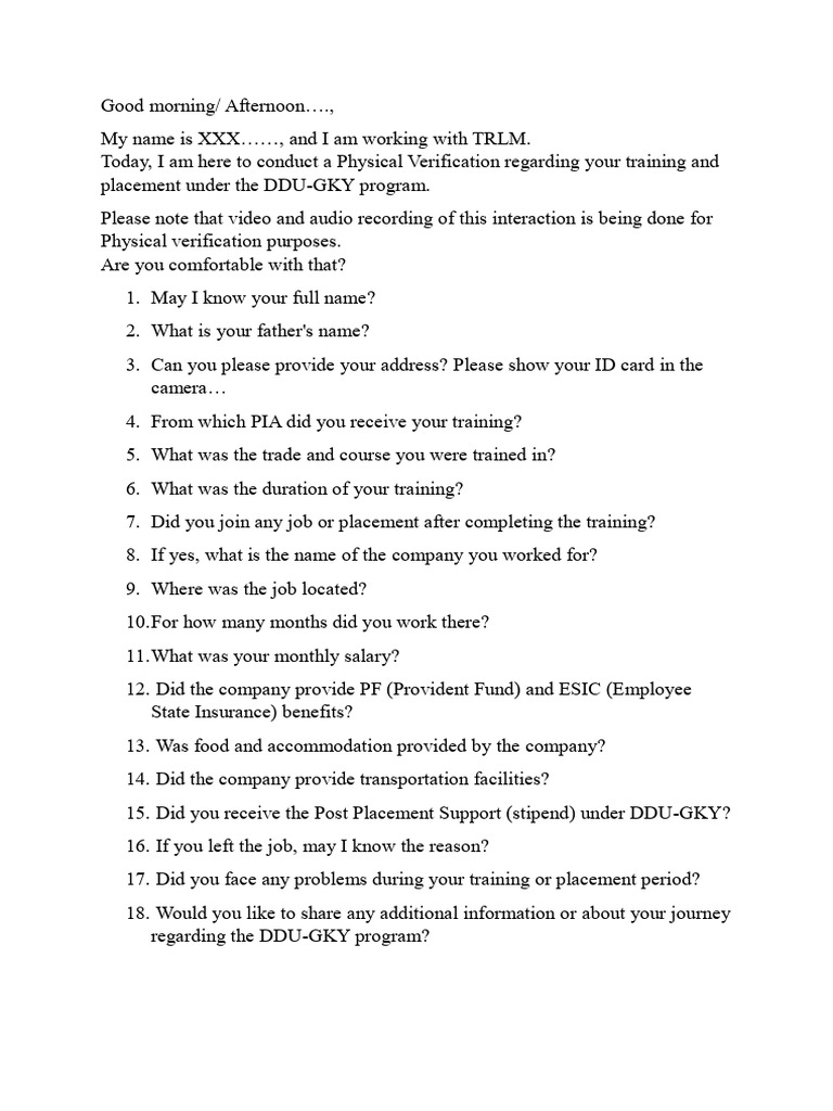 Questions To Be Ask During Physicle Verification | PDF