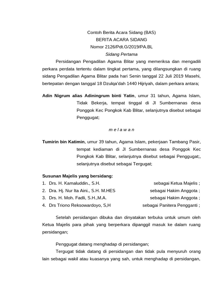 Berita Acara Sidang Perkara 2126/Pdt.G | PDF