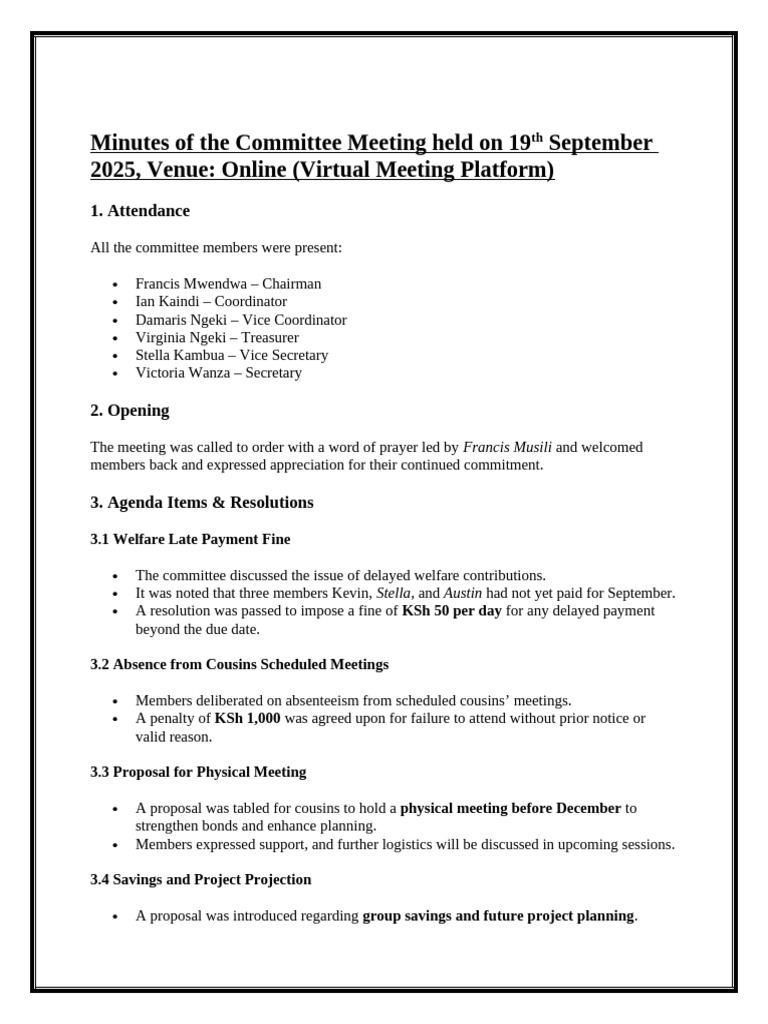 Minutes of The Committee Meeting Held On 19th September 2025 | PDF