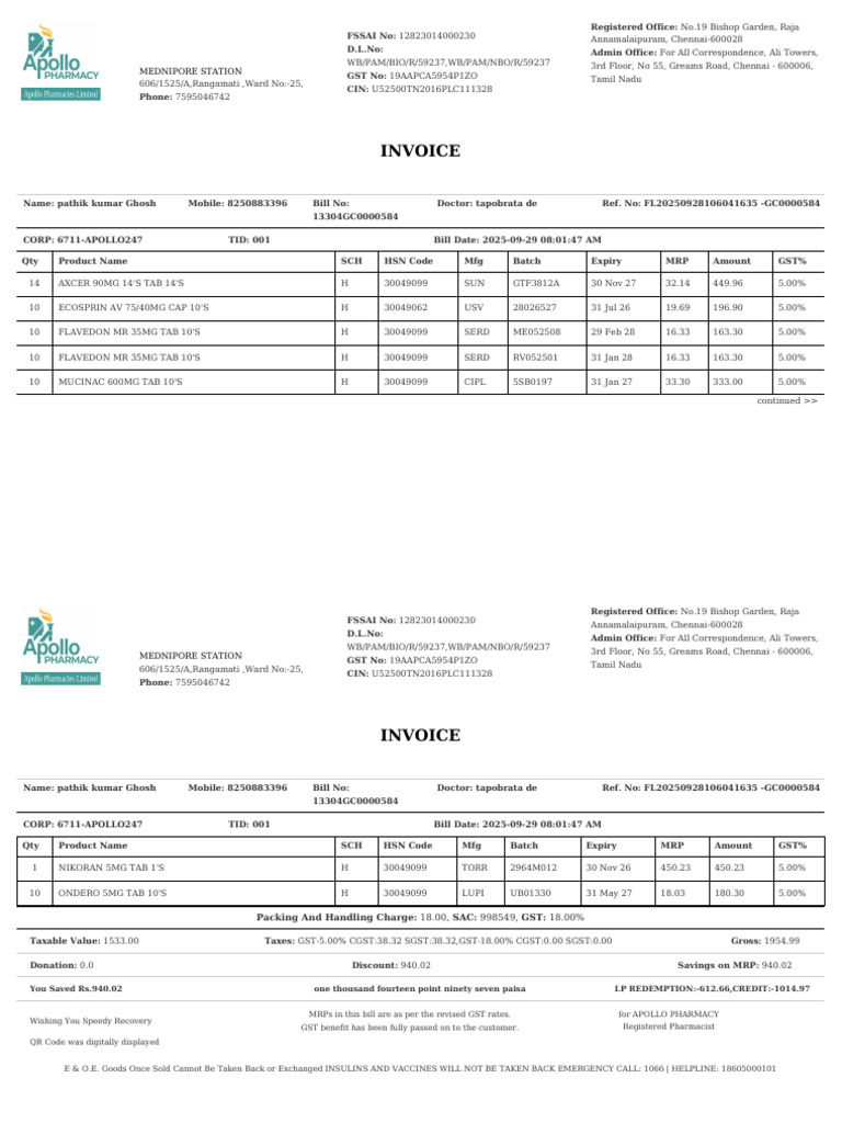 Mednipore Station Pharmacy Invoice | PDF | Public Administration ...