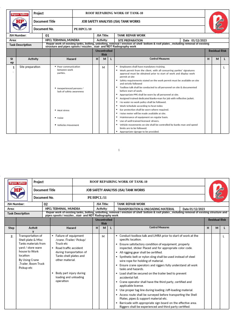 JSA For Welding Works Tanks | PDF | Nondestructive Testing | Crane ...