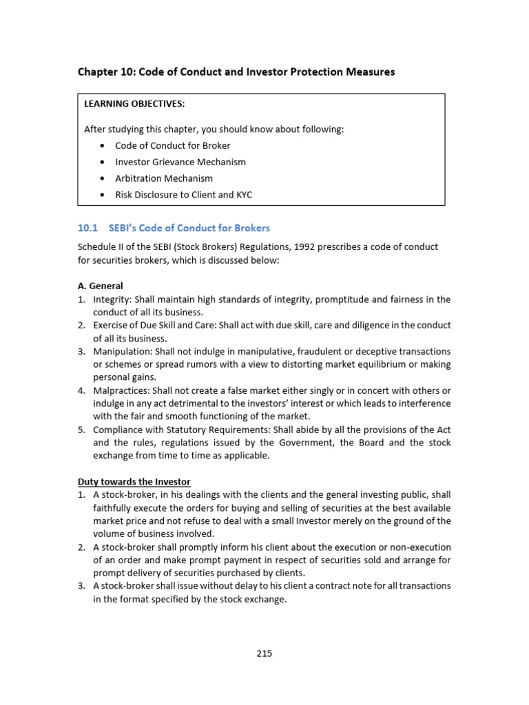SEBI Code of Conduct for Brokers | PDF | Securities (Finance ...
