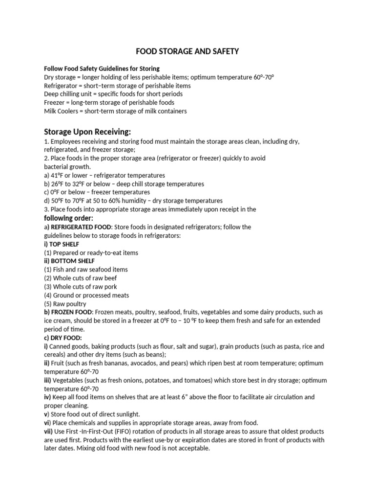 Food Storage and Safety | PDF | Food Storage | Refrigerator