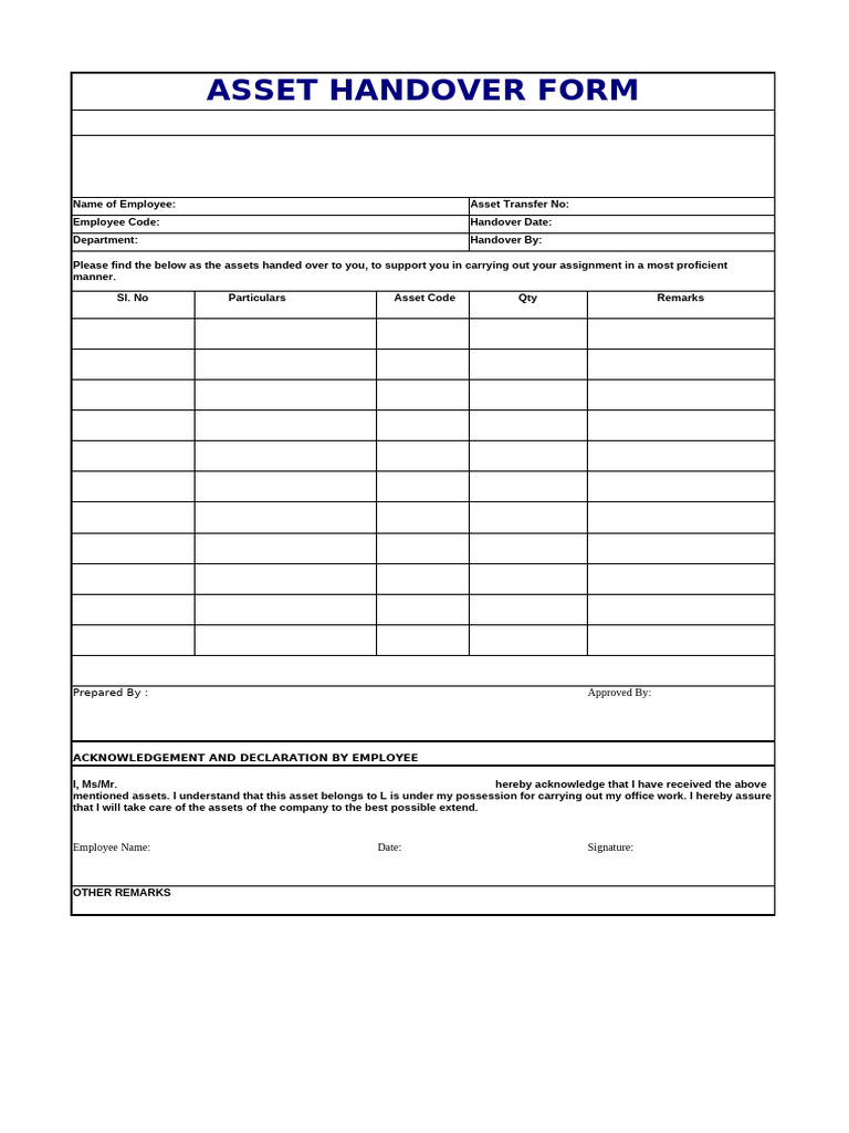 Employee Asset Handover Form | PDF