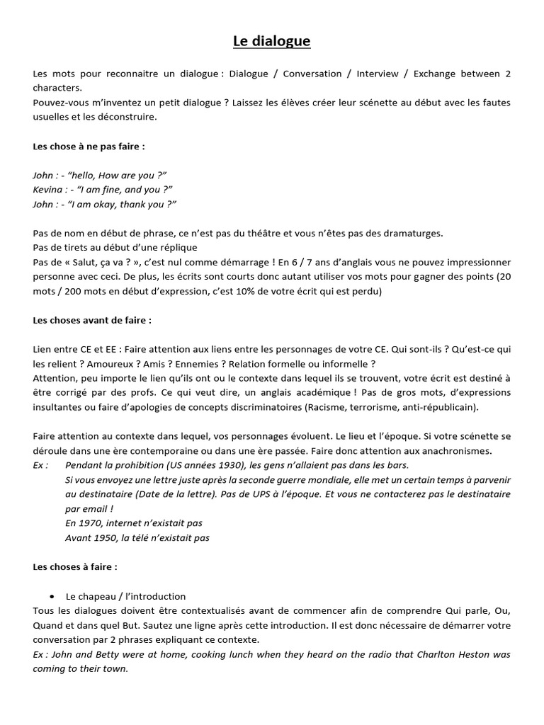 Comment rédiger un dialogue en Anglais | PDF | Unités sémantiques | Syntaxe