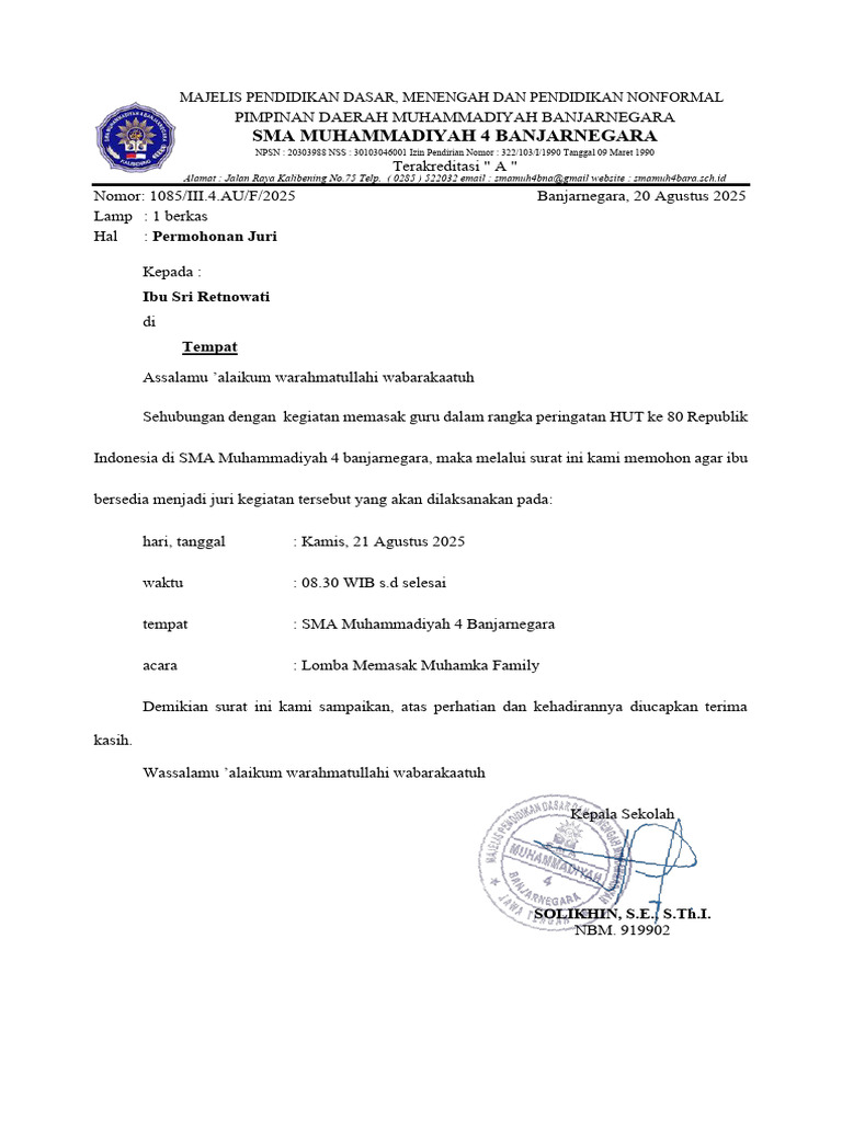 Lomba Memasak HUT RI di SMA Muhamka | PDF
