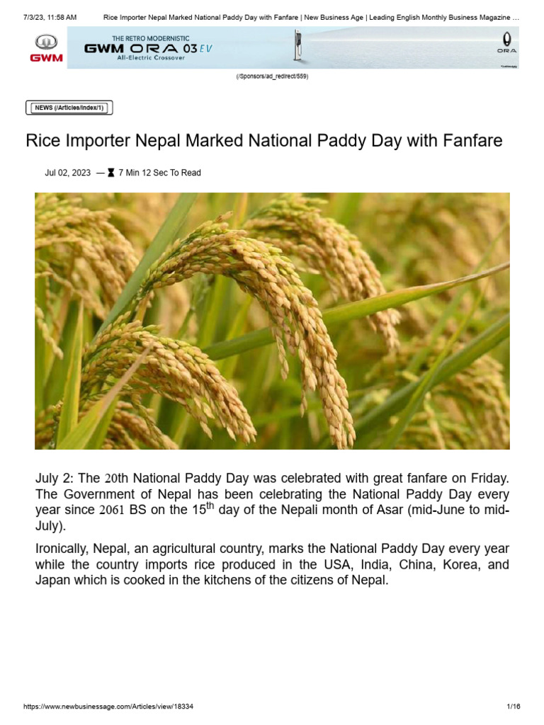 Rice Importer Nepal Marked National Paddy Day With Fanfare - New ...