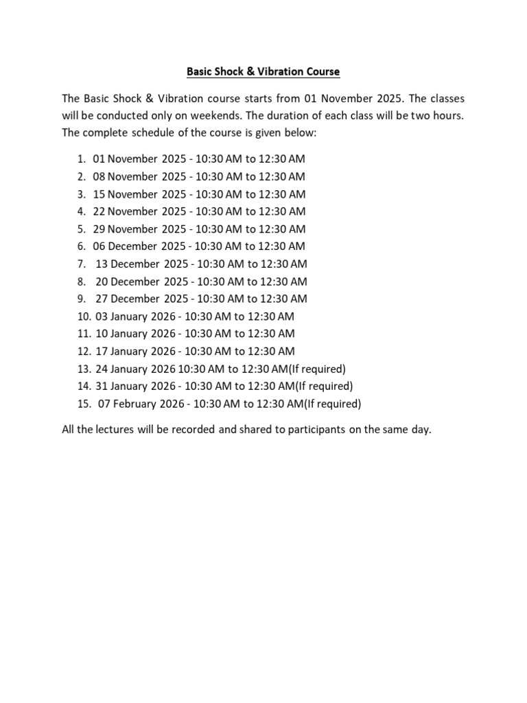 Course Schedule Basic Shock Vibration 2 1 | PDF