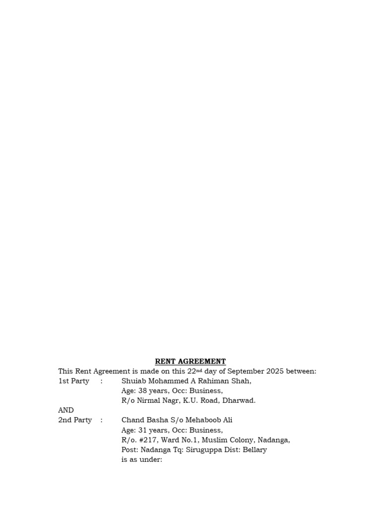 Shop Rent Agreement in Dharwad | PDF