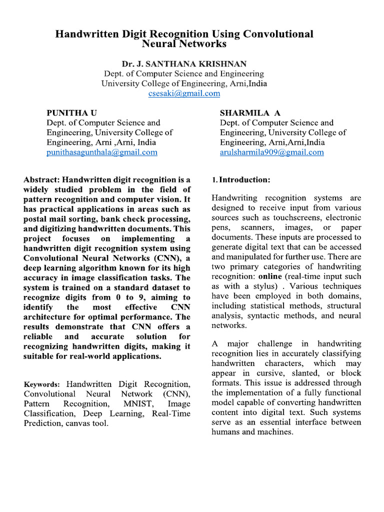 Handwritten Digit Recognition Using Convolutional Neural Networks | PDF