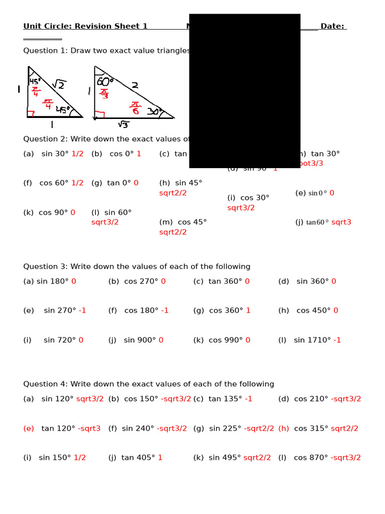 Unit Circle Values and Angles | PDF | Euclidean Geometry | Mathematics