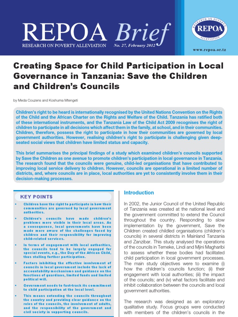 Child Participation in Tanzania Governance | PDF | Local Government ...
