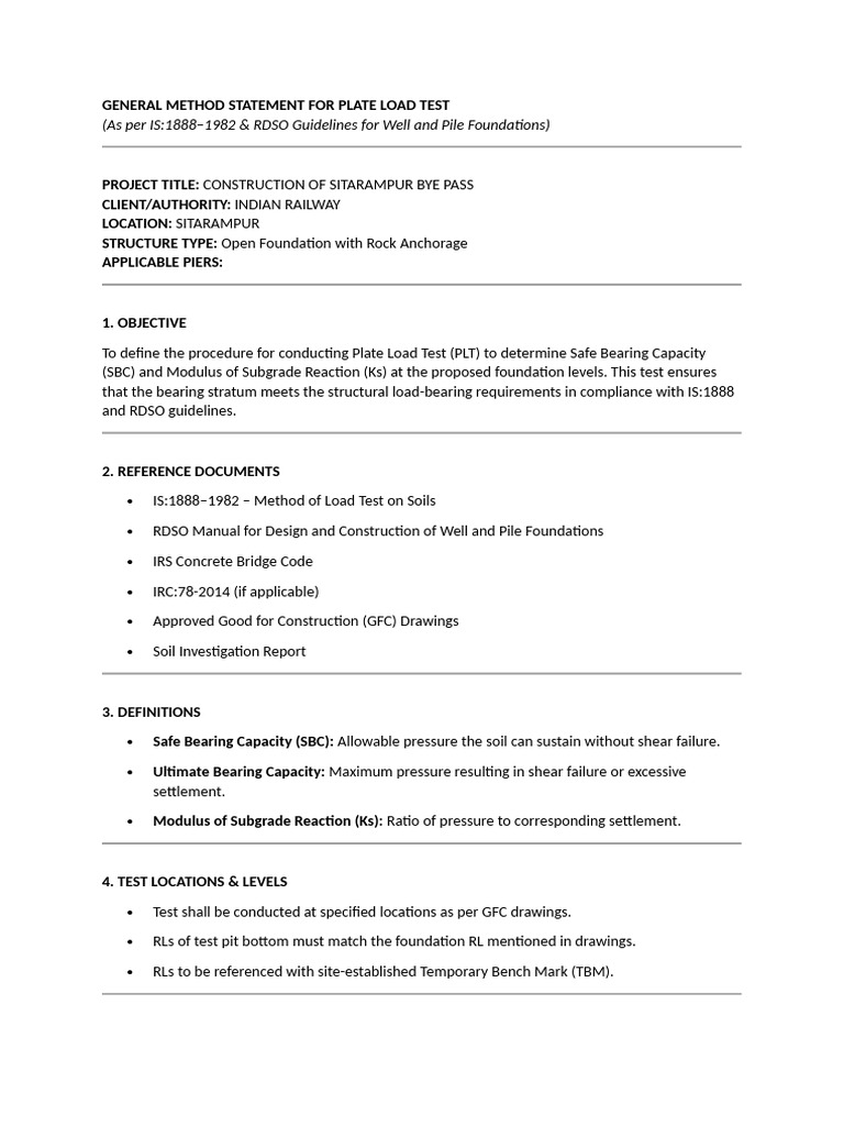 Plate Load Test Method Statement | PDF