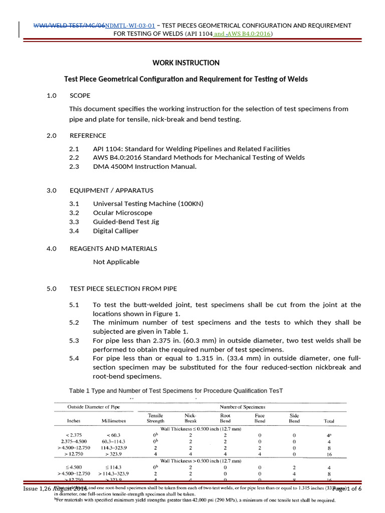 Weld Testing Specimen Requirements | PDF | Pipe (Fluid Conveyance ...