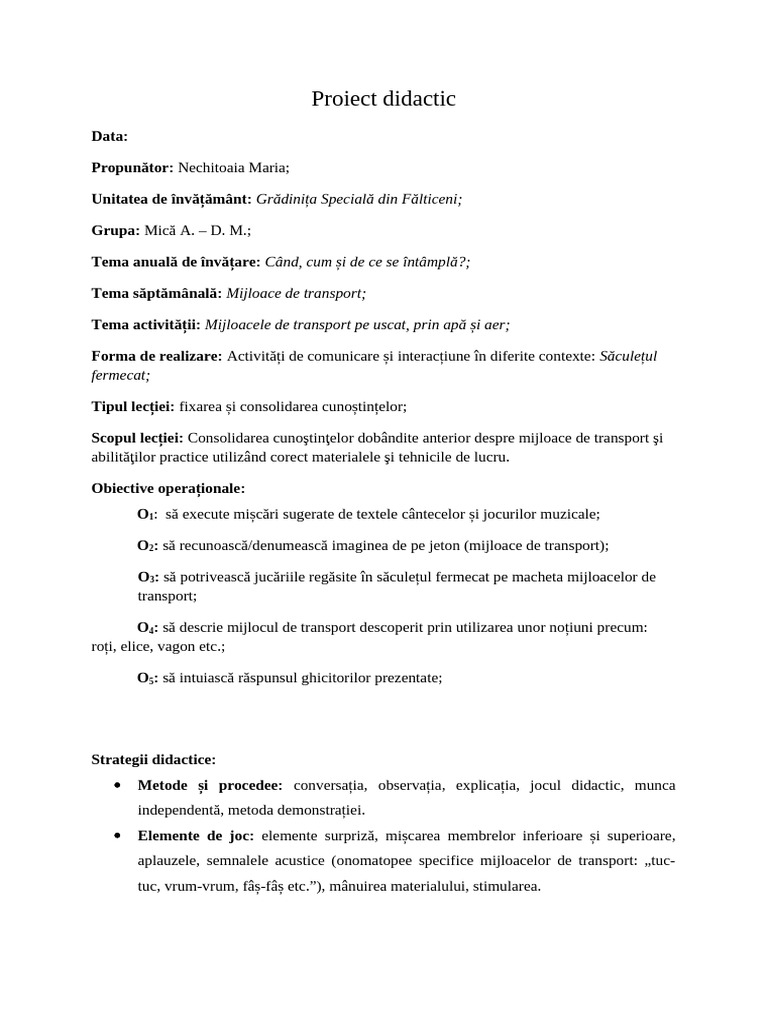 Proiect Didactic Inspectie Nechitoaia MAria | PDF