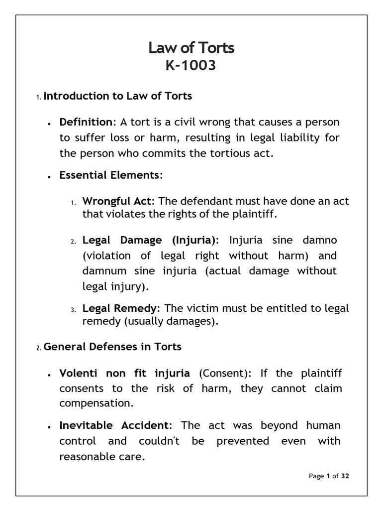 Understanding Law of Torts Essentials | PDF | Tort | Damages