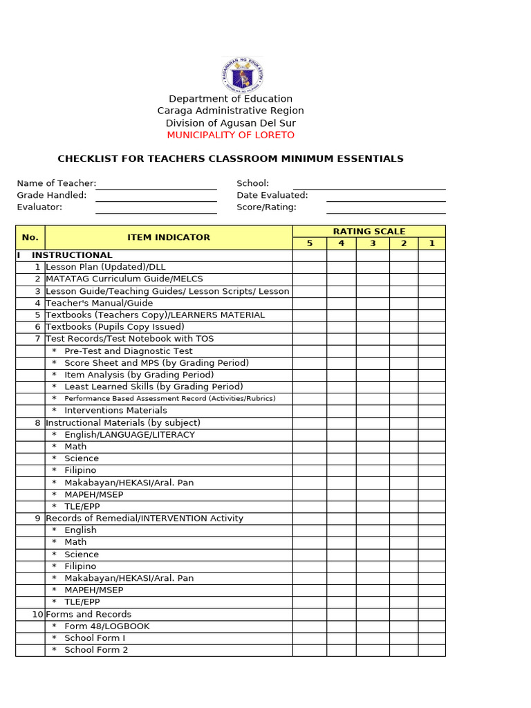 Classroom Essentials Grading Checklist | PDF | Teachers | Learning