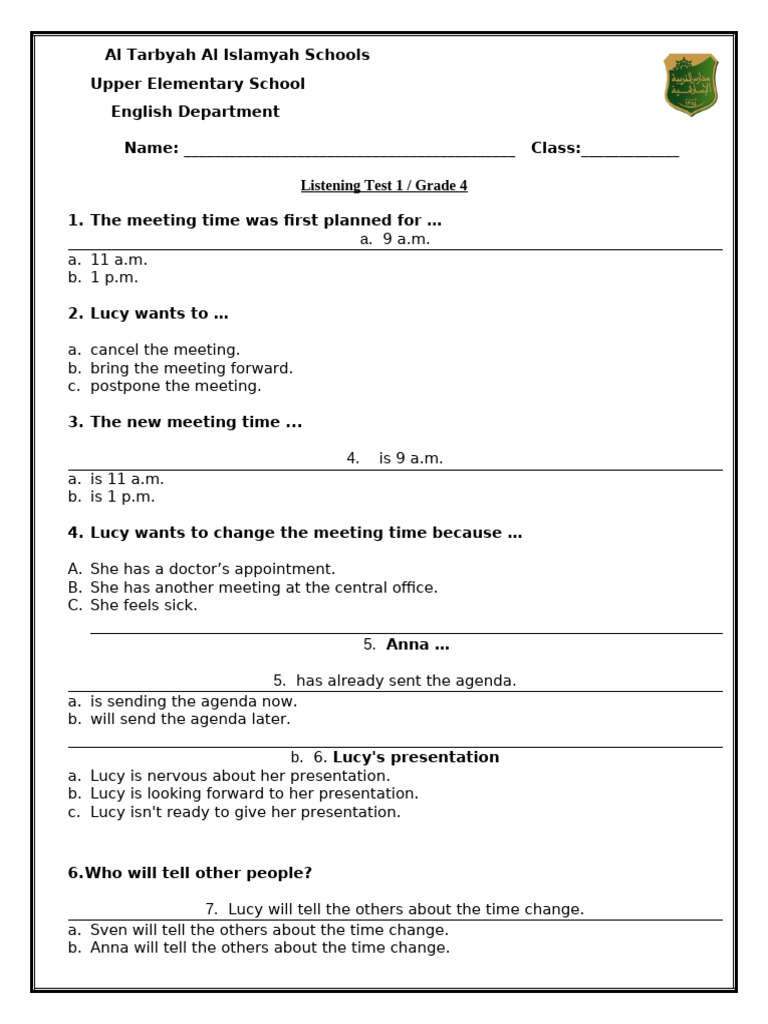 GR 4 Listening Test 2 | PDF