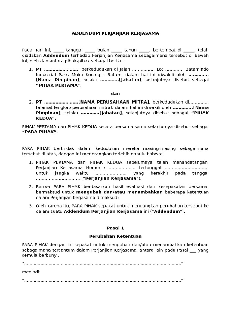 Contoh Addendum Perjanjian Kerjasama | PDF
