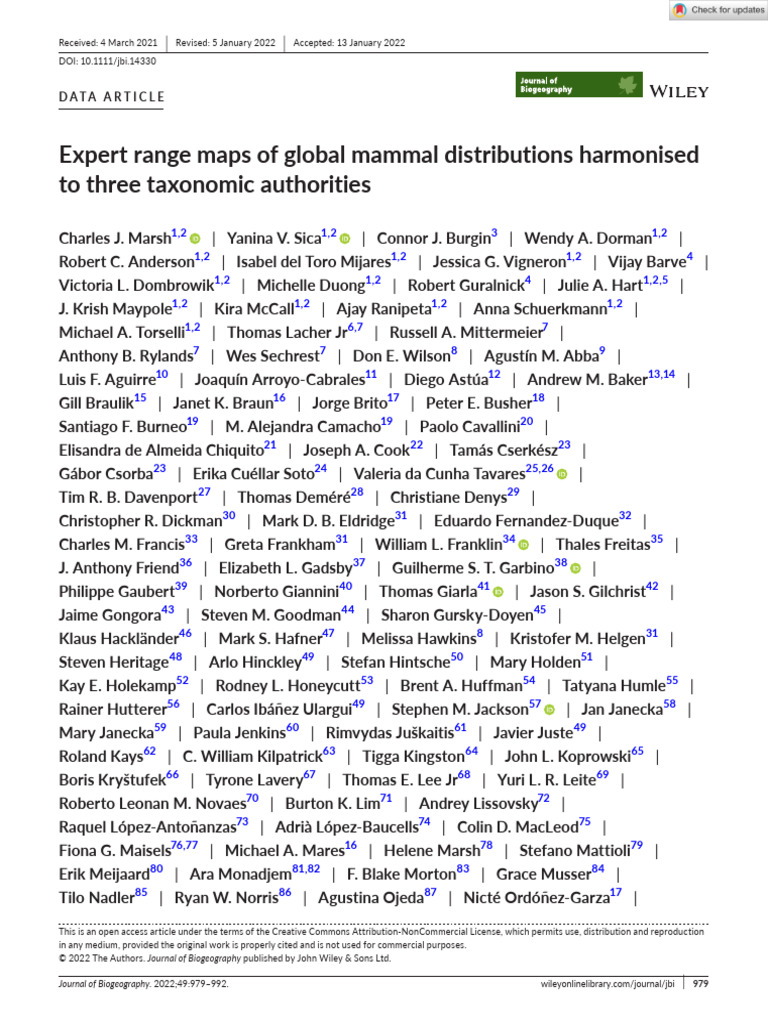 Marsh Et Al 2022 - Expert Range Maps of Global Mammal Distributions ...