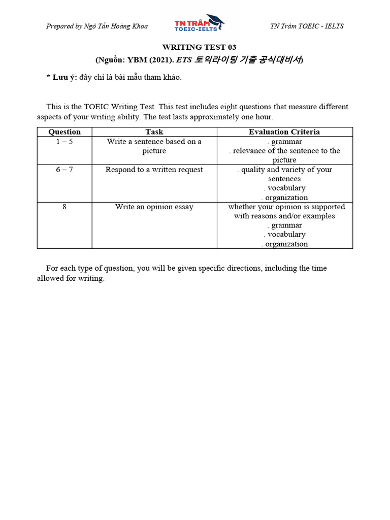 TOEIC Writing Test Sample Questions | PDF | Leadership | Sympathy