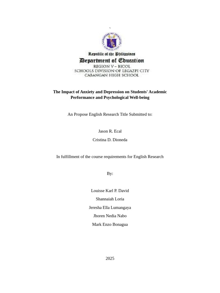 The Impact of Anxiety and Depression On Students Group 1 | PDF ...