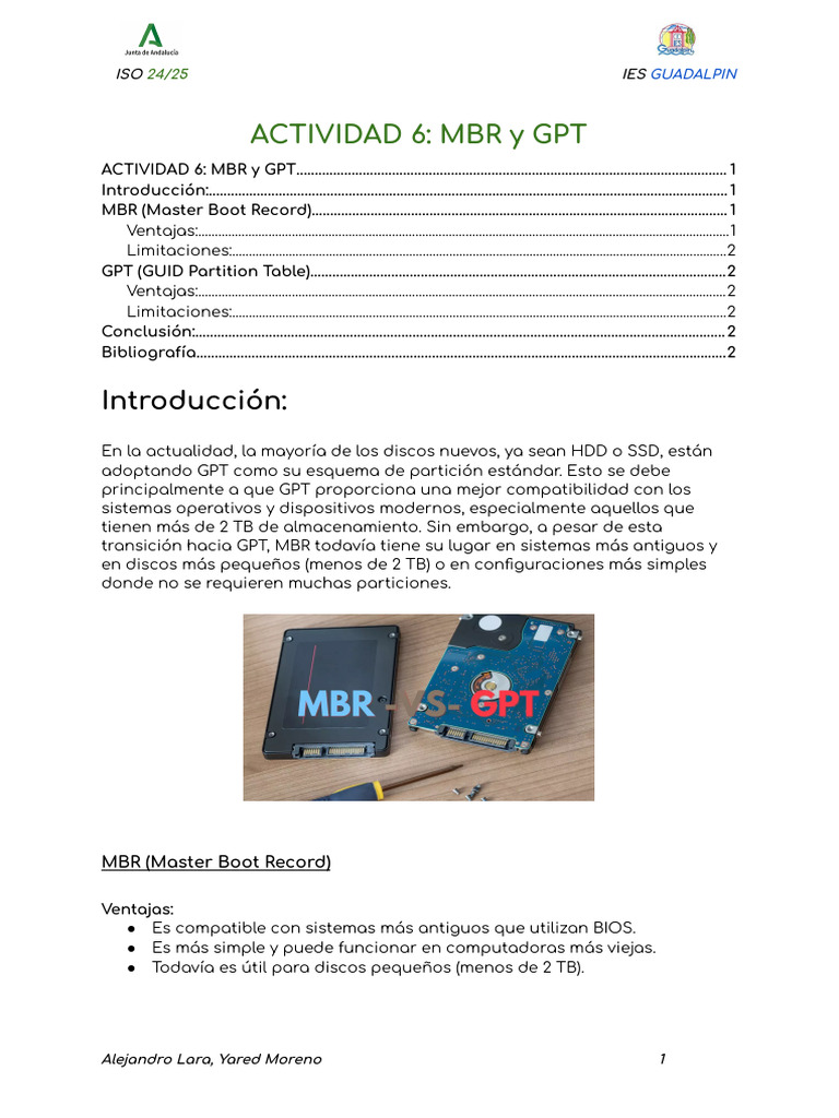 Comparativa MBR y GPT en Particiones | PDF | Arranque | Arquitectura de ...