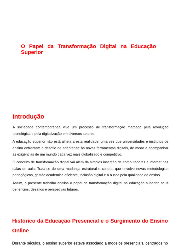 O Papel Da Transformação Digital Na Educação Superior | PDF | Internet ...