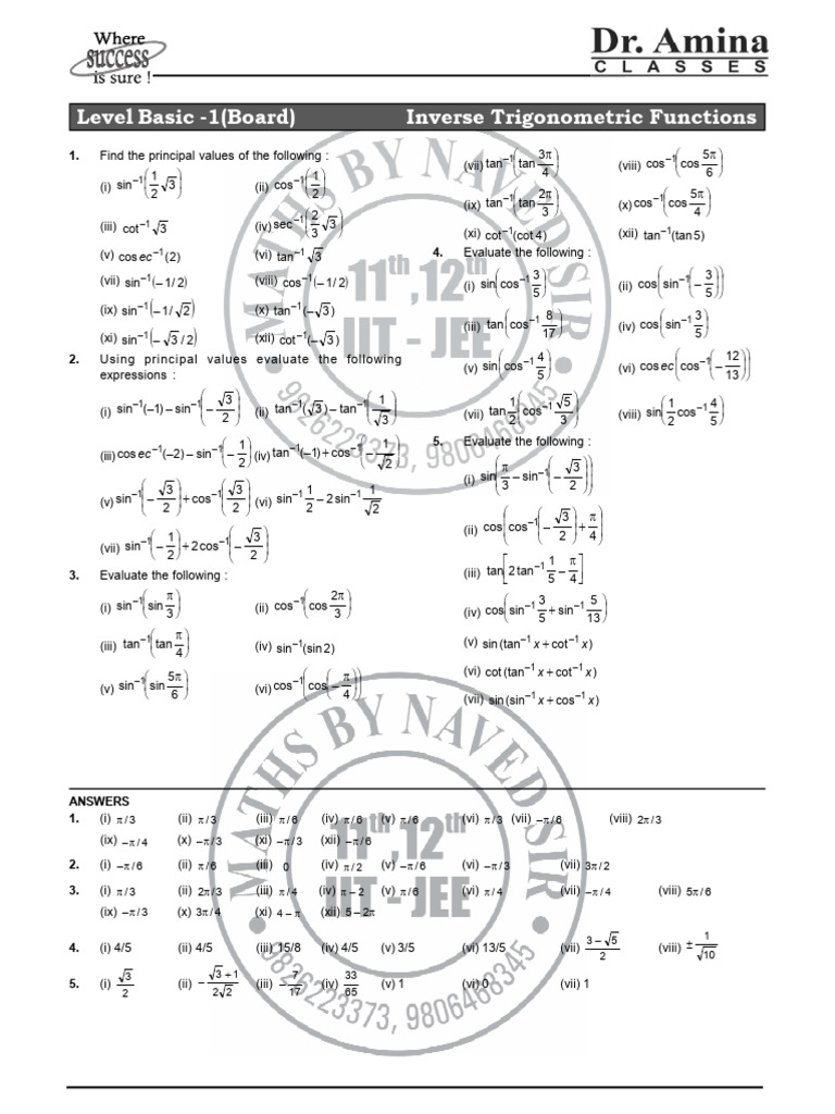 Dac 2025 Inverse Trig Function 1 Basic | PDF | Trigonometry | Complex ...