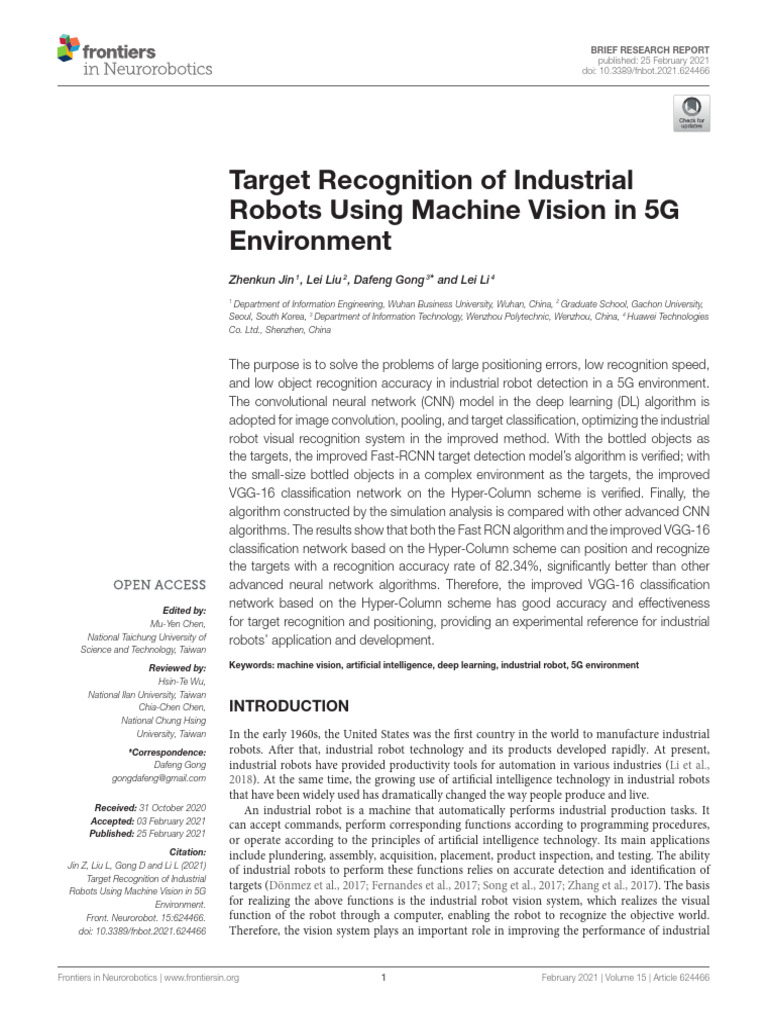 Industrial Robot Target Recognition in 5G | PDF | Deep Learning ...