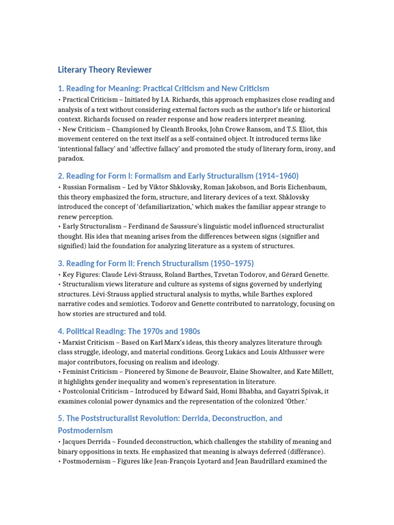 Overview of Literary Theories and Criticism | PDF | Postmodernism ...
