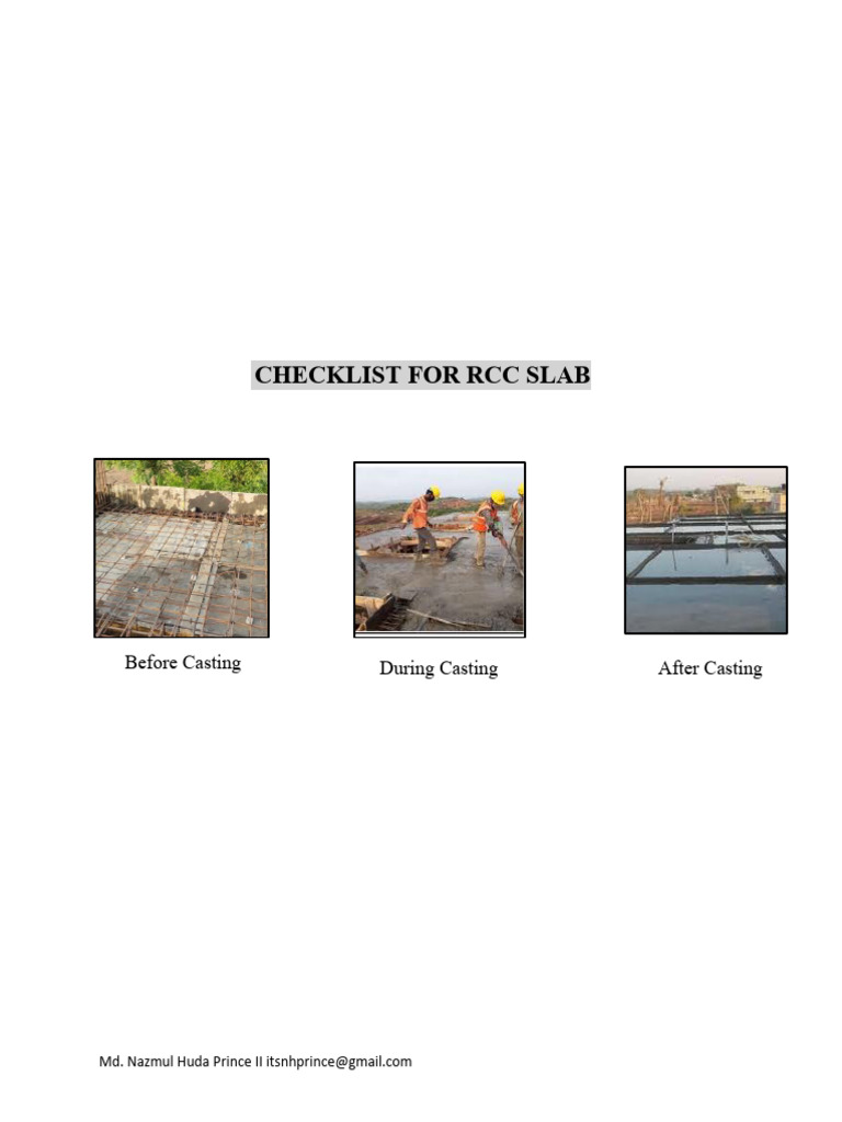 RCC Slab Construction Checklist | PDF