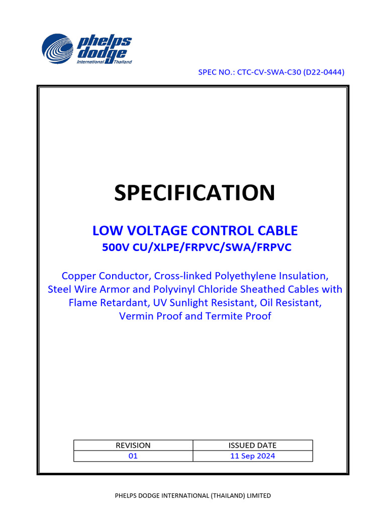 (d22-0444) 500v Cu-Xlpe-Frpvc-Swa-Frpvc Cat C (Uv, Oil, VP, TP) Core ...