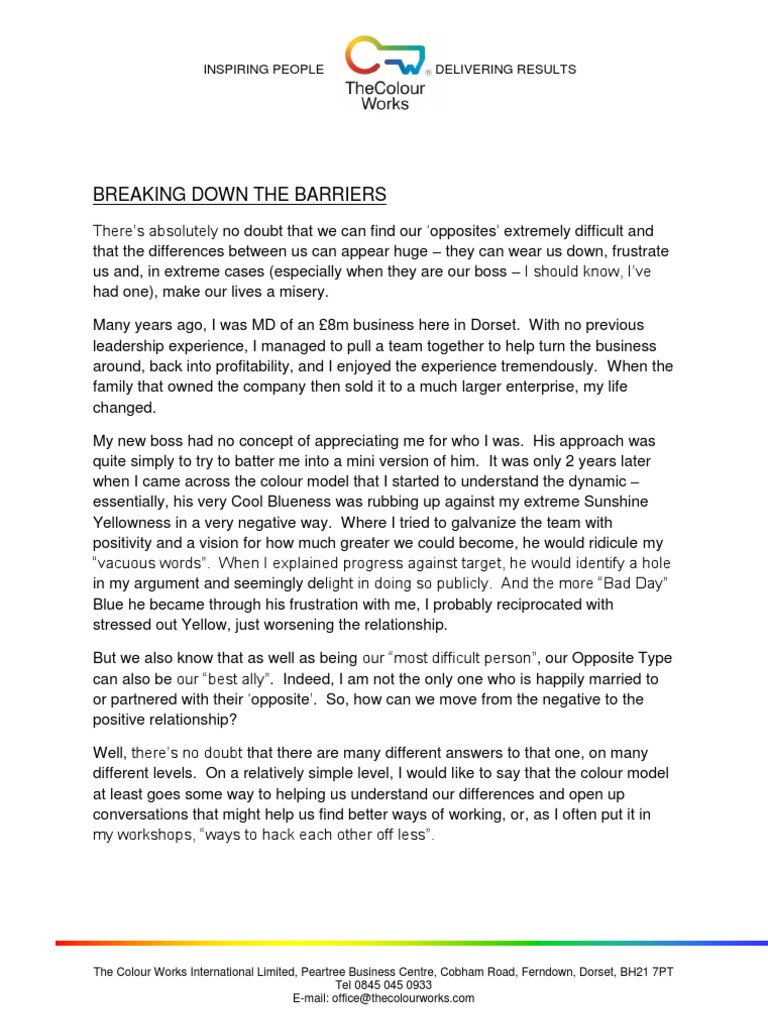 Breaking Down The Barriers | PDF | Self-Improvement