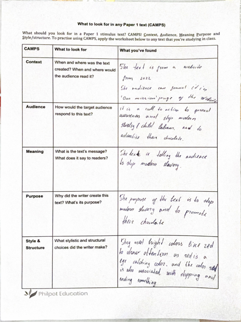 What To Look For in Any Paper 1 Text CAMPS | PDF