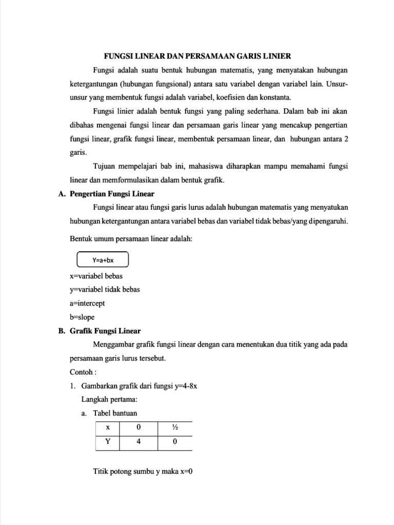 Fungsi Linear dan Persamaan Garis | PDF