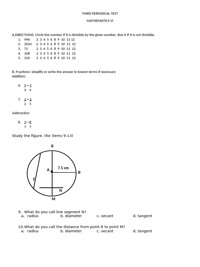 Math VI Periodical Test Guide | PDF