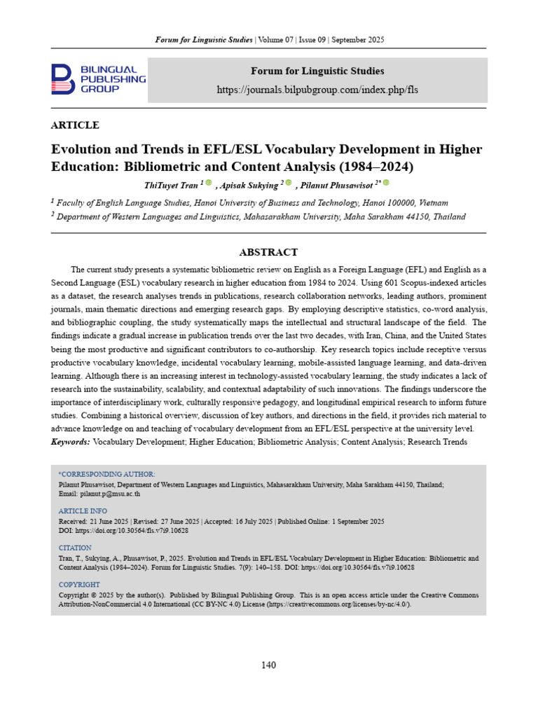 EFL/ESL Vocabulary Trends in Higher Ed | PDF | English As A Second Or ...
