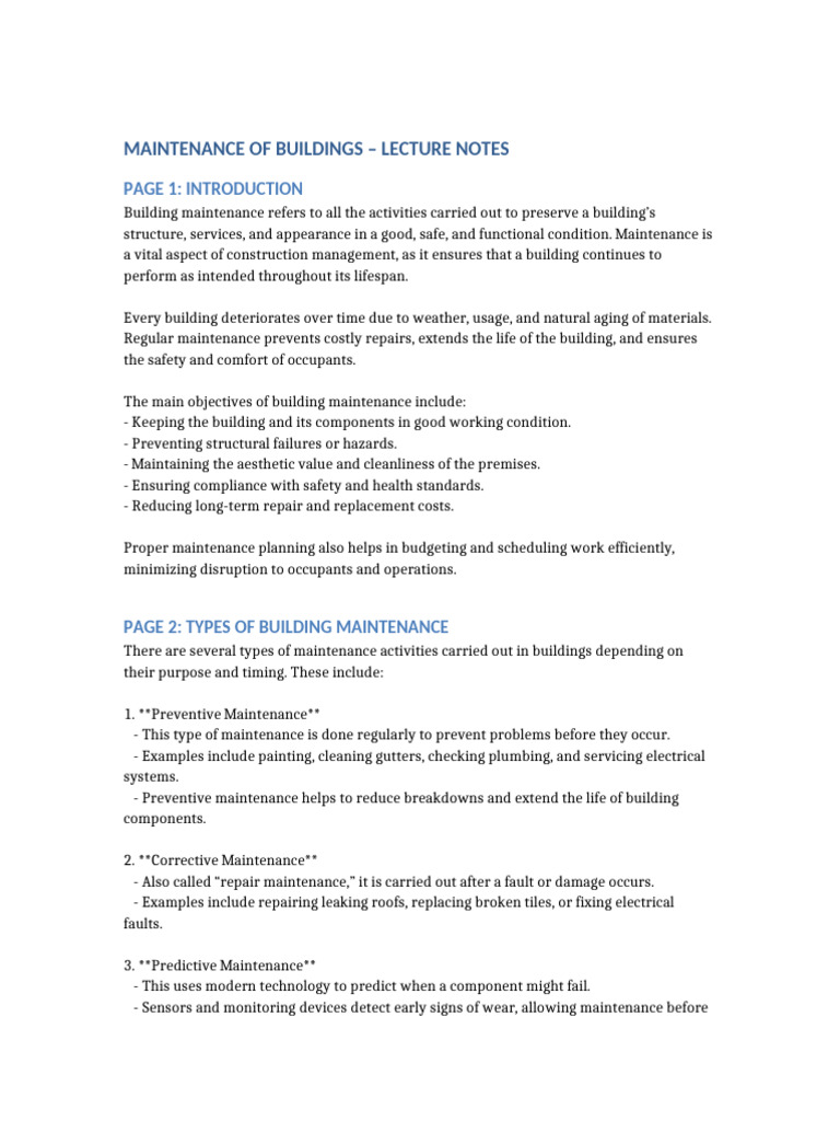 Types of Building Maintenance Explained | PDF