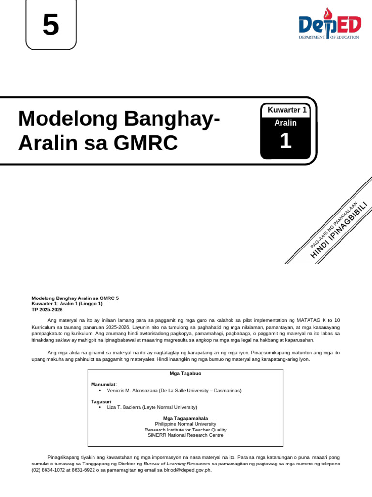 q1 Le GMRC 5 Lesson 1 Week 1 | PDF